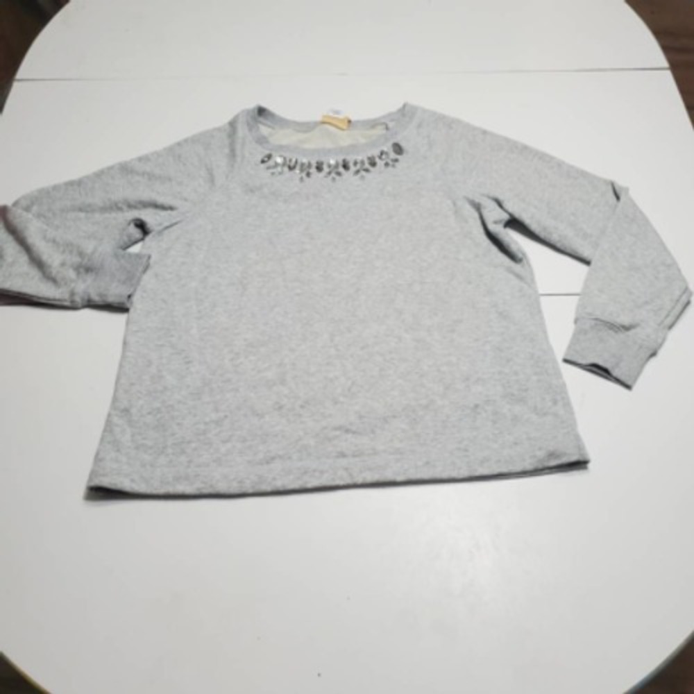 Ruby Rd. Womens T-Shirt Gray Heathered Long Sleeve Crew Neck Pearl Tee M
